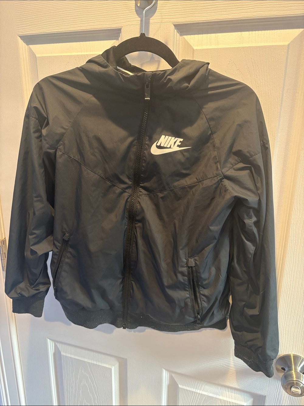 Nike black boys Hooded Windbreaker with White Logo